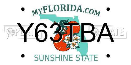 Y63TBA Florida License Plate