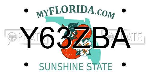 Y63ZBA Florida License Plate