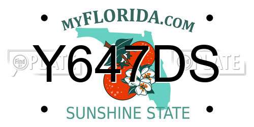 Y647DS Florida License Plate