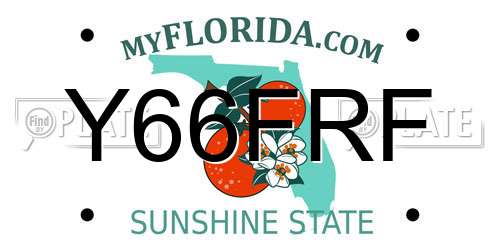 Y66FRF Florida License Plate