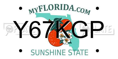 Y67KGP Florida License Plate