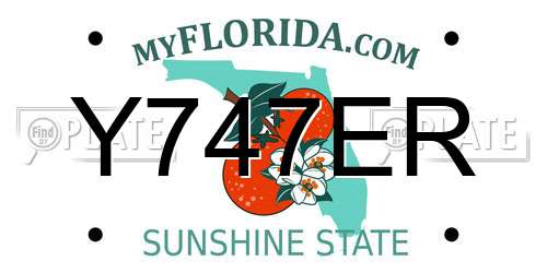 Y747ER Florida License Plate