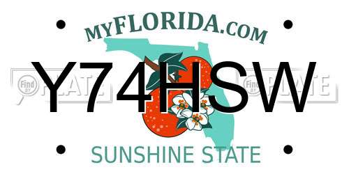 Y74HSW Florida License Plate