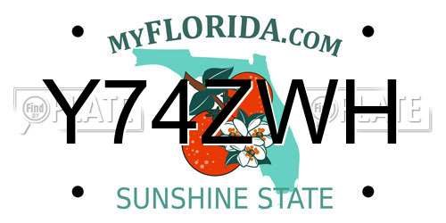 Y74ZWH Florida License Plate