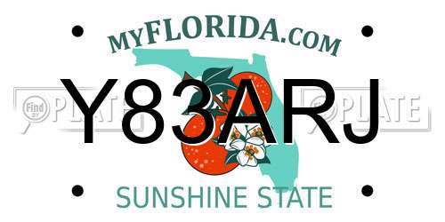 Y83ARJ Florida License Plate