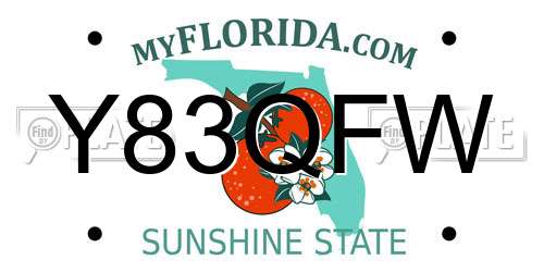 Y83QFW Florida License Plate