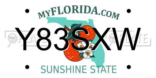 Y83SXW Florida License Plate