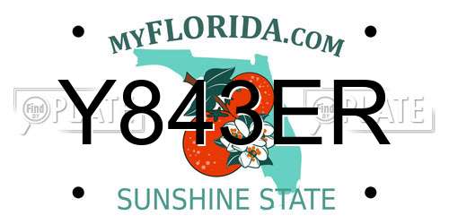 Y843ER Florida License Plate