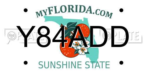 Y84ADD Florida License Plate