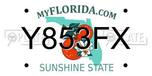 Y853FX Florida License Plate