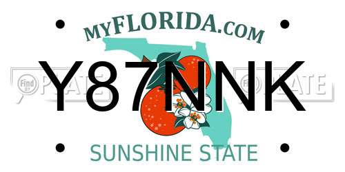 Y87NNK Florida License Plate