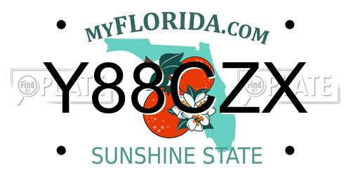 Y88CZX Florida License Plate
