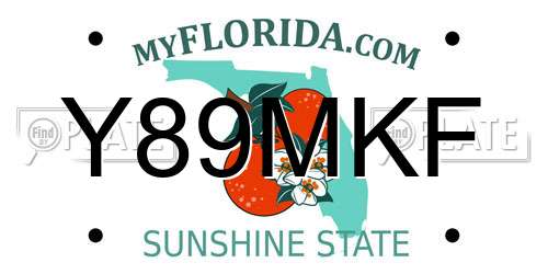 Y89MKF Florida License Plate