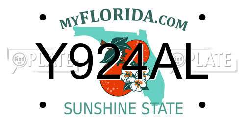 Y924AL Florida License Plate