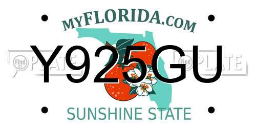Y925GU Florida License Plate