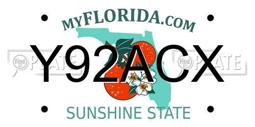 Y92ACX Florida License Plate