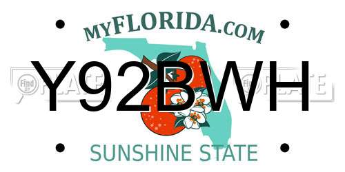 Y92BWH Florida License Plate