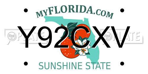 Y92CXV Florida License Plate
