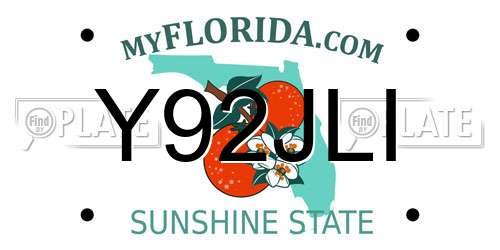 Y92JLI Florida License Plate
