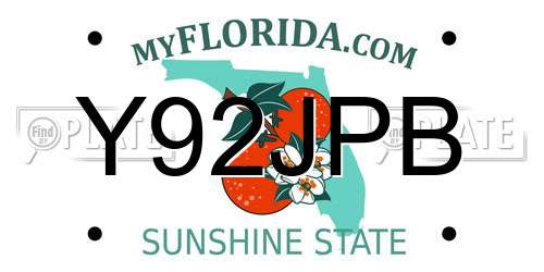 Y92JPB Florida License Plate