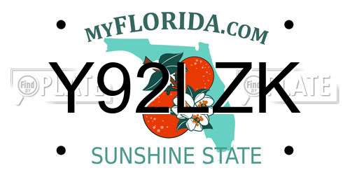 Y92LZK Florida License Plate
