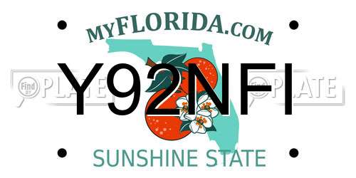 Y92NFI Florida License Plate