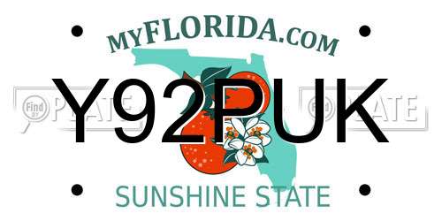 Y92PUK Florida License Plate