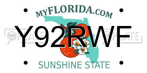 Y92RWF Florida License Plate
