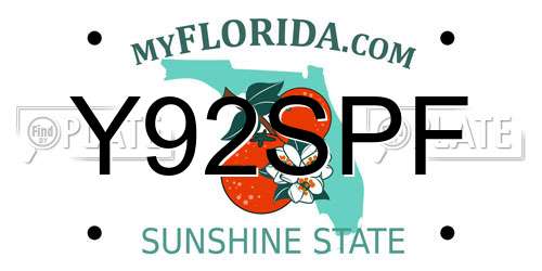 Y92SPF Florida License Plate