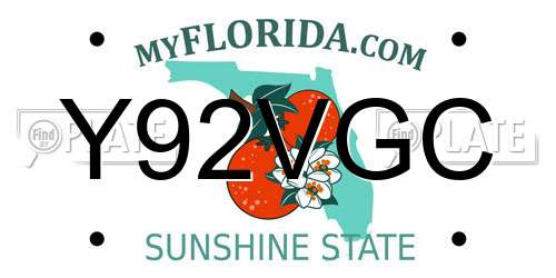 Y92VGC Florida License Plate