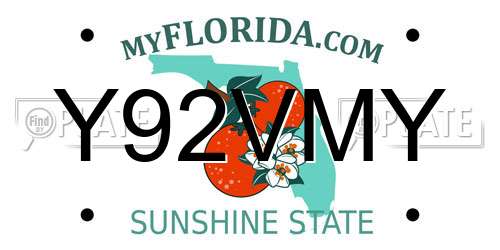 Y92VMY Florida License Plate