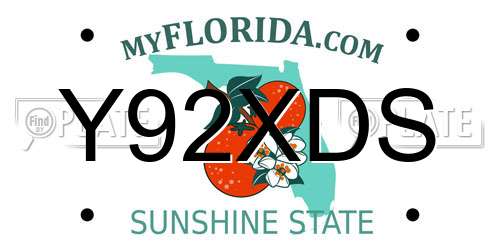 Y92XDS Florida License Plate