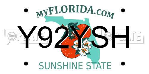 Y92YSH Florida License Plate