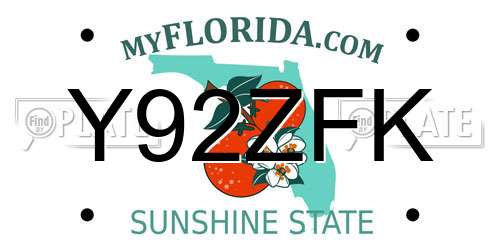 Y92ZFK Florida License Plate