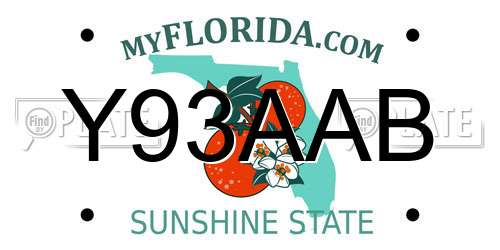 Y93AAB Florida License Plate