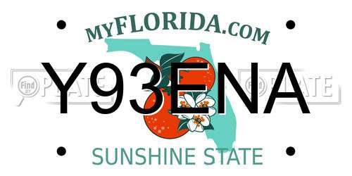 Y93ENA Florida License Plate