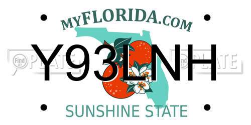 Y93LNH Florida License Plate