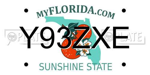 Y93ZXE Florida License Plate