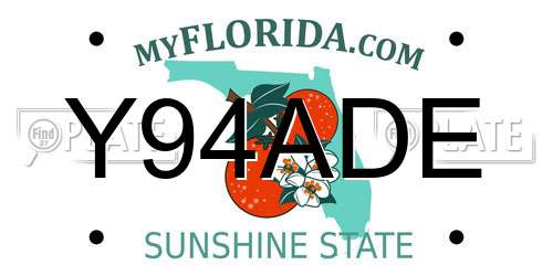 Y94ADE Florida License Plate