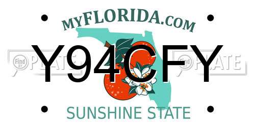 Y94CFY Florida License Plate
