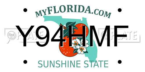 Y94HMF Florida License Plate
