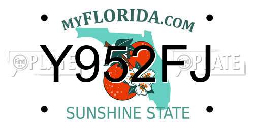 Y952FJ Florida License Plate