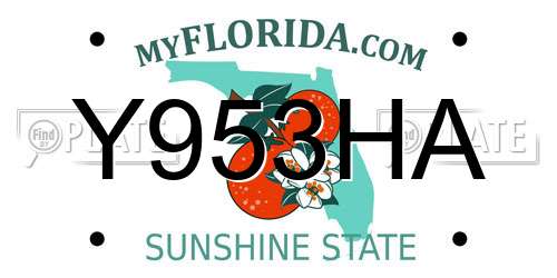Y953HA Florida License Plate