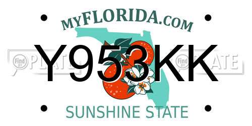 Y953KK Florida License Plate