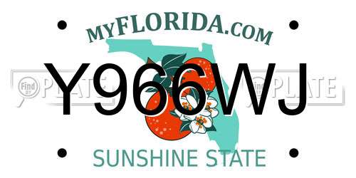 Y966WJ Florida License Plate