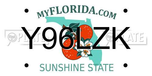 Y96LZK Florida License Plate