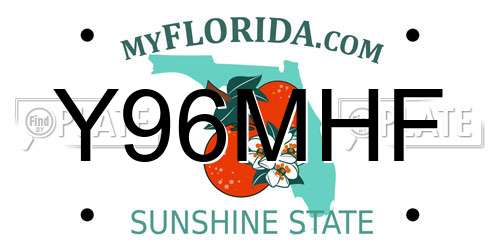 Y96MHF Florida License Plate