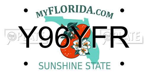 Y96YFR Florida License Plate