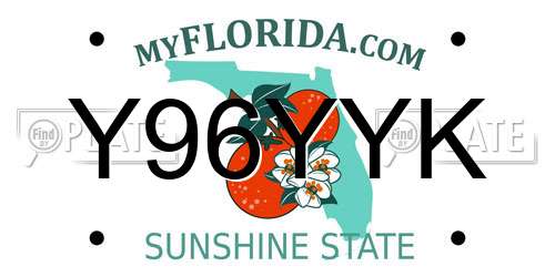 Y96YYK Florida License Plate