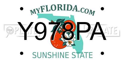 Y978PA Florida License Plate